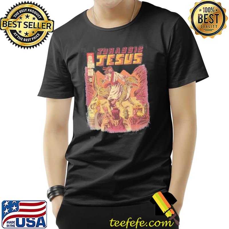 Jurassic Jesus funny retro comic design shirt