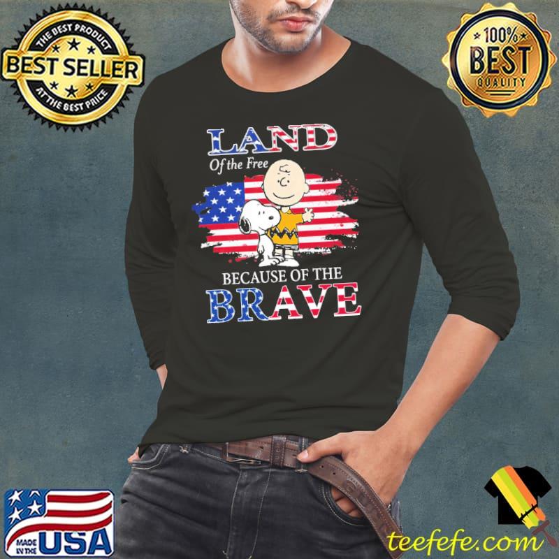 Land of the free because of the brave america flag snoopy charlie brown Long Sleeve Tee Land of the free because of the brave america flag snoopy charlie brown Long Sleeve Tee