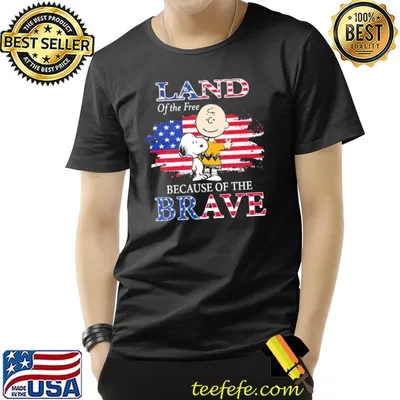 Land of the free because of the brave america flag snoopy charlie brown shirt