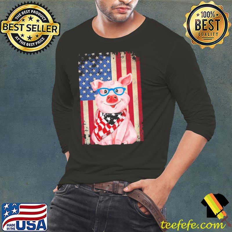 Pig Smile American Flag Shirt Long Sleeve Tee Pig Smile American Flag Shirt Long Sleeve Tee