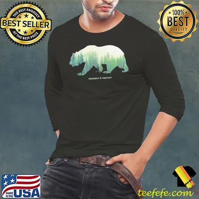 Preserve and protect nature double exposure bear silhouette trees forest save the environment clim shirt