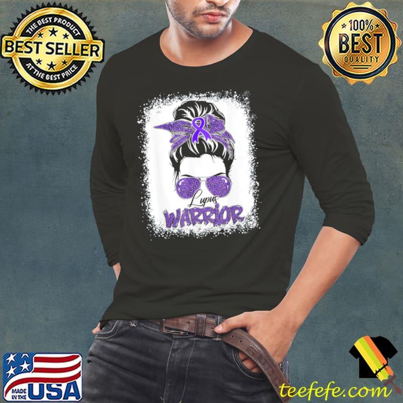 Purple Lupus Awareness Leopard Messy Bun Lupus Warrior T-Shirt