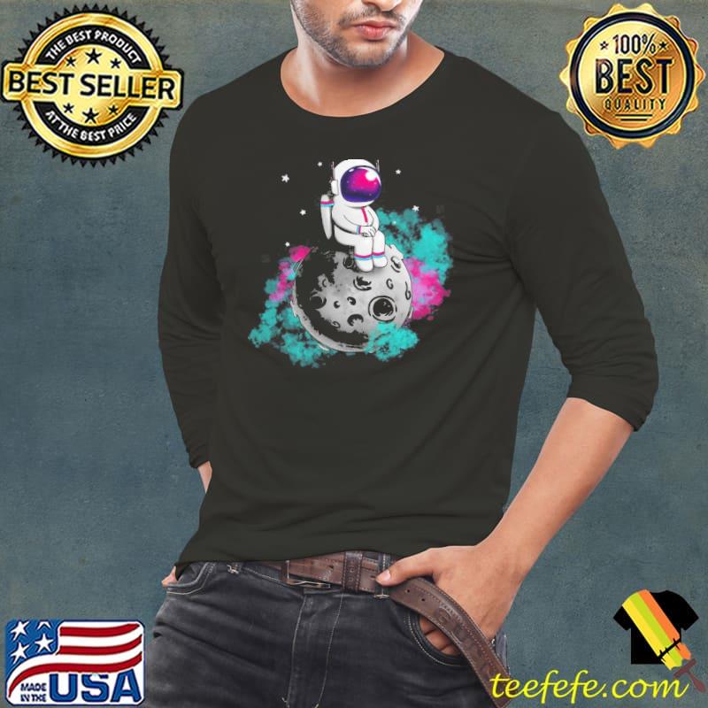 Reality glitch spaceman moon mens Long Sleeve Tee Reality glitch spaceman moon mens Long Sleeve Tee