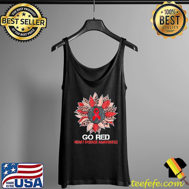 Red Heart Disease Awareness Month Ribbon Sunflower T-Shirt Tank Top Red Heart Disease Awareness Month Ribbon Sunflower T-Shirt Tank Top