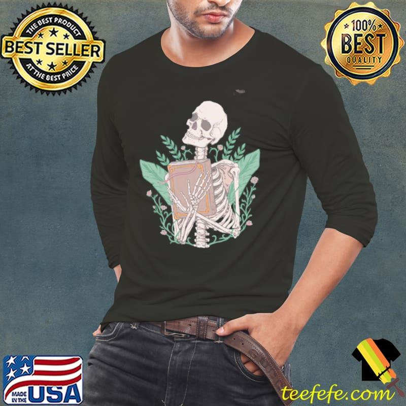 Skull reading bookworm shirt