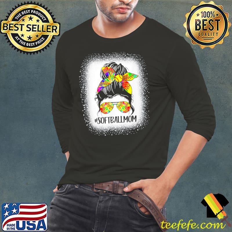 Softball baseball mom life tie dye messy bun mother's day shirt