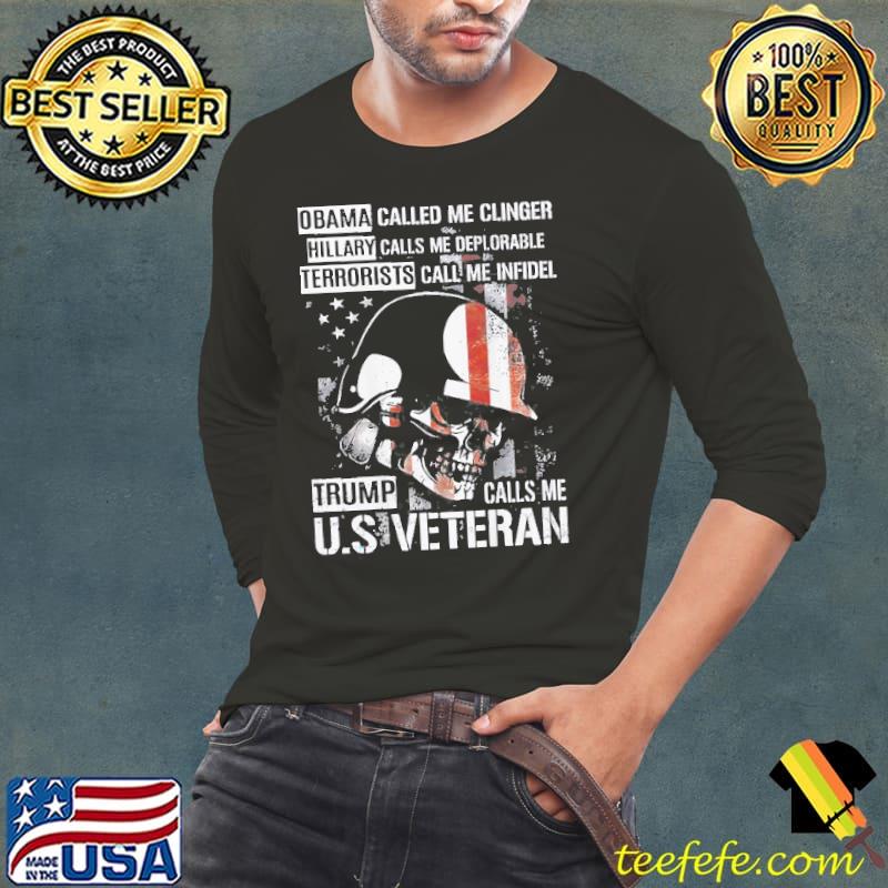 Trump calls me u.s veteran skull American flag (on back) Long Sleeve Tee Trump calls me u.s veteran skull American flag (on back) Long Sleeve Tee