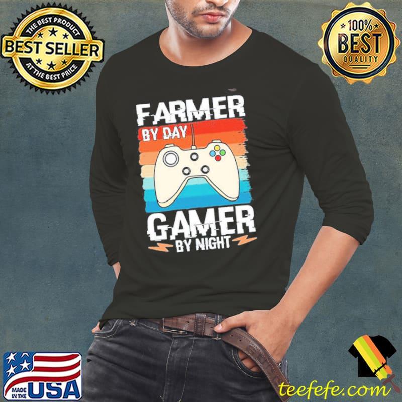 Vintage farmer by day gamer by night shirt
