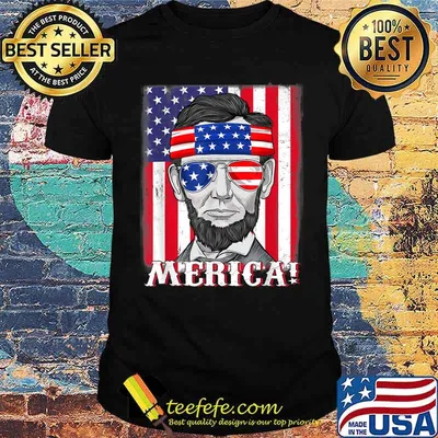 Abraham Lincoln Merica 4th Of July American Flag Boys Kids T-Shirt