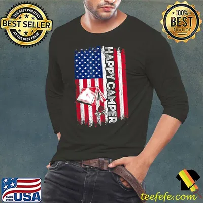 Happy Camper American Flag Camping Hiking Lover Men Women T-Shirt
