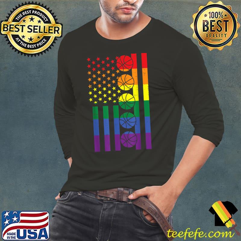 Rainbow US American Flag Basketball Gay Pride LGBTQ Sports T-Shirt Long Sleeve Tee Rainbow US American Flag Basketball Gay Pride LGBTQ Sports T-Shirt Long Sleeve Tee