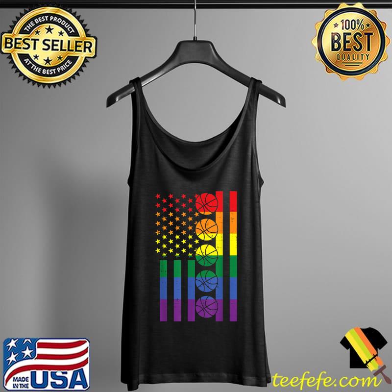 Rainbow US American Flag Basketball Gay Pride LGBTQ Sports T-Shirt Tank Top Rainbow US American Flag Basketball Gay Pride LGBTQ Sports T-Shirt Tank Top