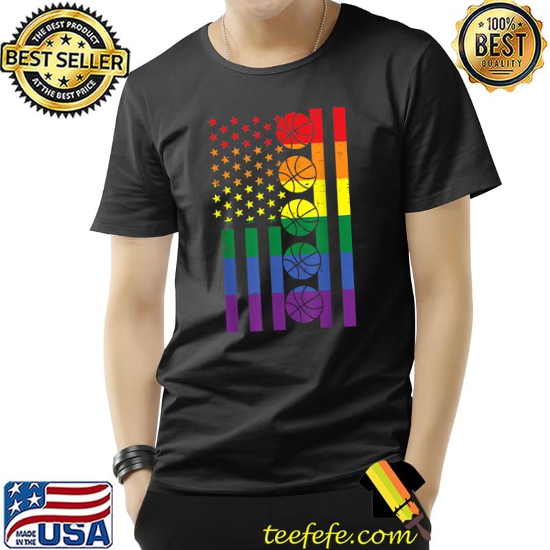 Rainbow US American Flag Basketball Gay Pride LGBTQ Sports T-Shirt Unisex Rainbow US American Flag Basketball Gay Pride LGBTQ Sports T-Shirt Unisex