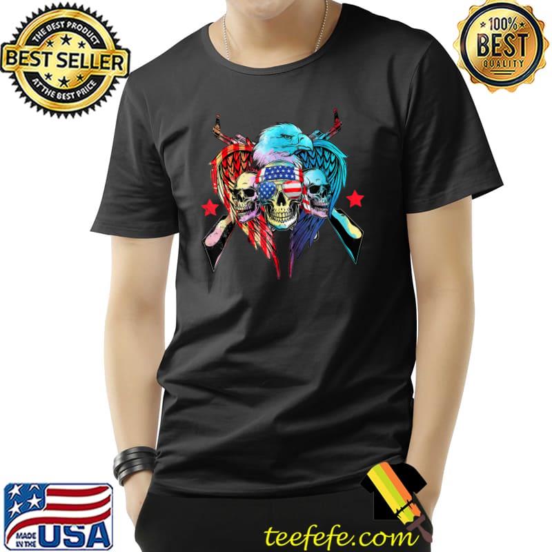 Red White Blue Three Skull USA Flag Patriotic 4th Of July T-Shirt Unisex Red White Blue Three Skull USA Flag Patriotic 4th Of July T-Shirt Unisex