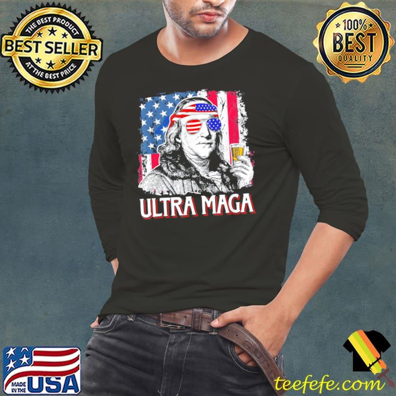 Ultra maga 4th of july benjamin franklin drinking usa flag shirt