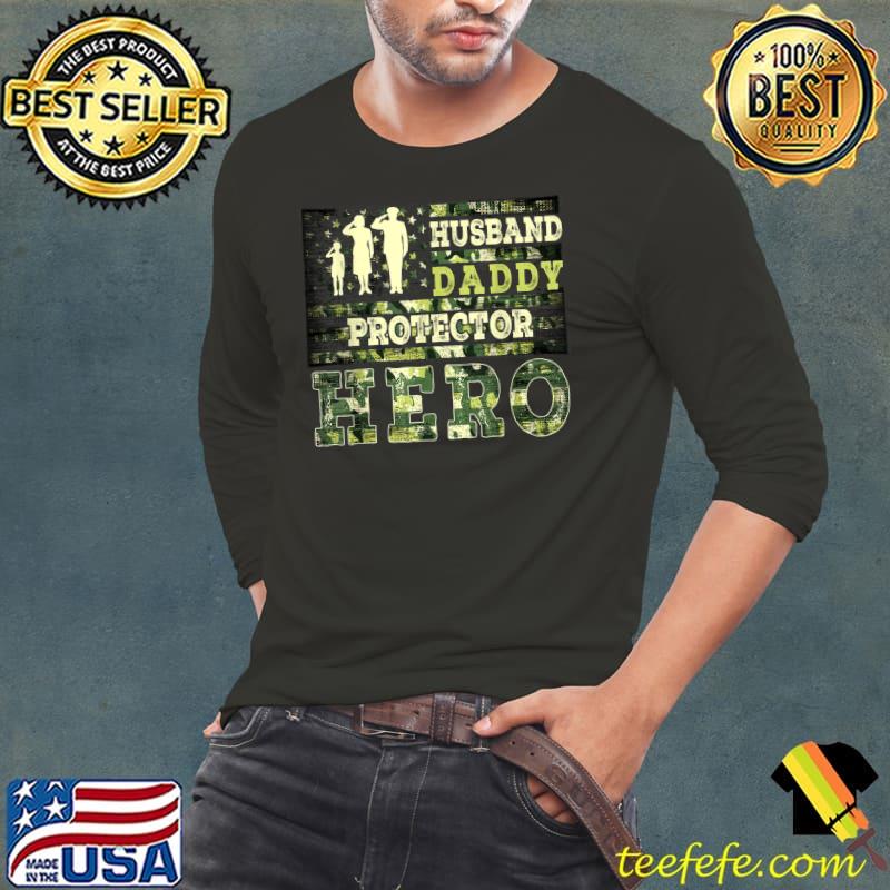 Vintage Husband Daddy Protector Hero Soldier Father's Day T-Shirt Long Sleeve Tee Vintage Husband Daddy Protector Hero Soldier Father's Day T-Shirt Long Sleeve Tee