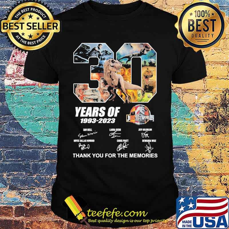 30 years jurassic world 1993 2023 thank for memories signatures shirt