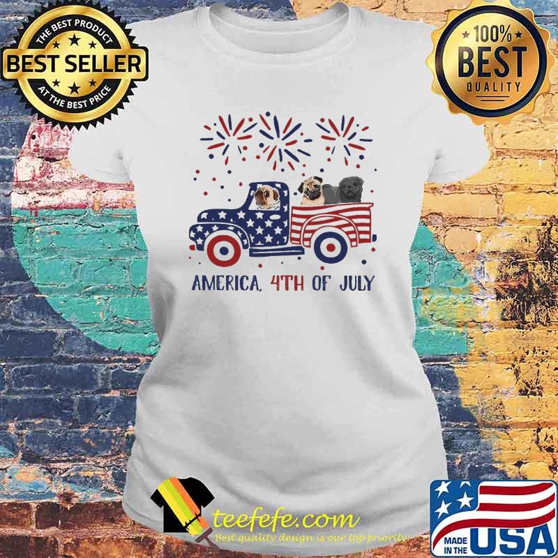 American Flag 4th Of July Truck Pug Shirt Laides tee American Flag 4th Of July Truck Pug Shirt Laides tee