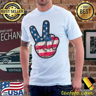 American Flag Peace Sign Hand T-Shirt 4th Fourth of July T-Shirt