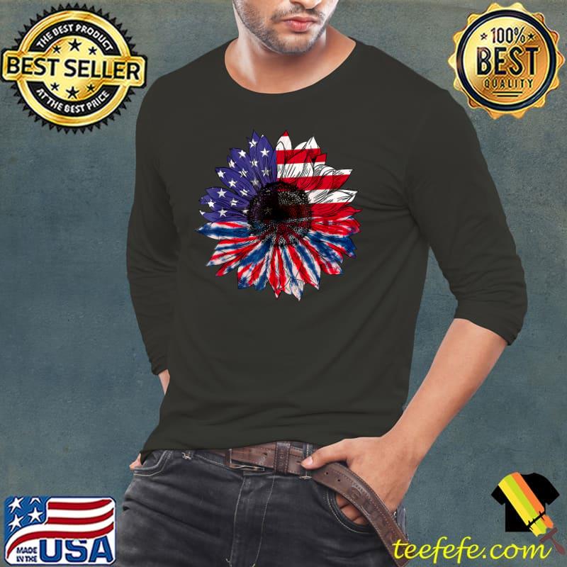 American Flag Sunflower Red White Blue Tie Dye 4th Of July T-Shirt