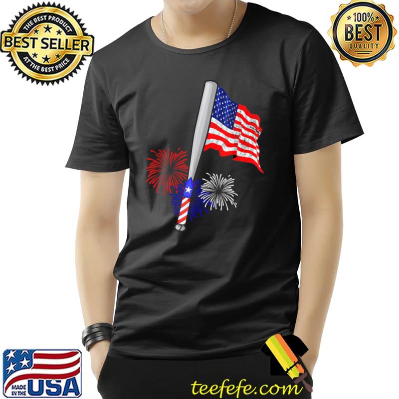 Baseball Bat American Flag Fireworks Baseball Player Lover T-Shirt Baseball Bat American Flag Fireworks Baseball Player Lover T-Shirt