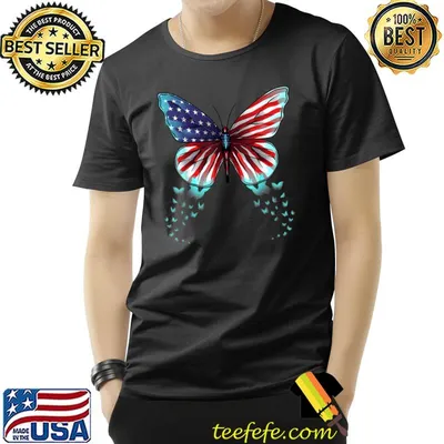 Butterfly USA Flag Cute 4th Of July American T-Shirt
