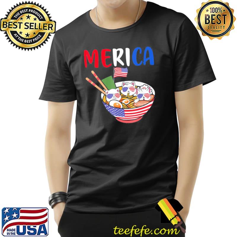 Cats ramen anime American flag usa 4th of july merica shirt