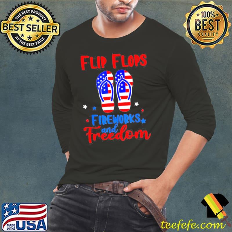 Flip flops fireworks and freedom American flag 4th of july shirt