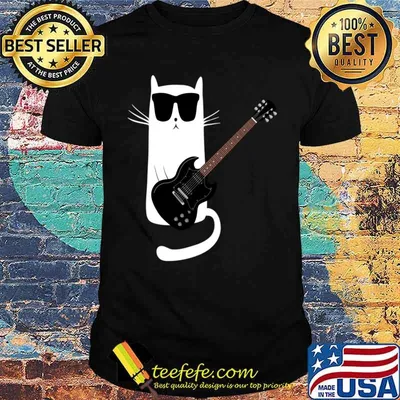 Funny Cat Wearing Sunglasses Playing Electric Guitar T-shirt