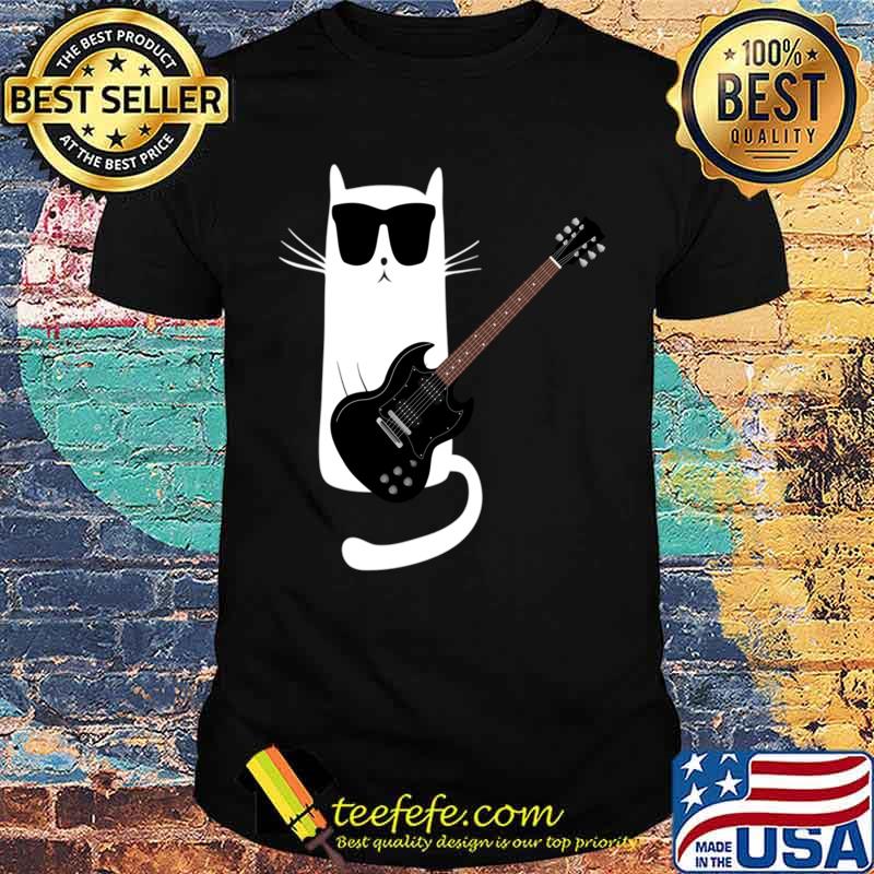 Funny Cat Wearing Sunglasses Playing Electric Guitar T-shirt