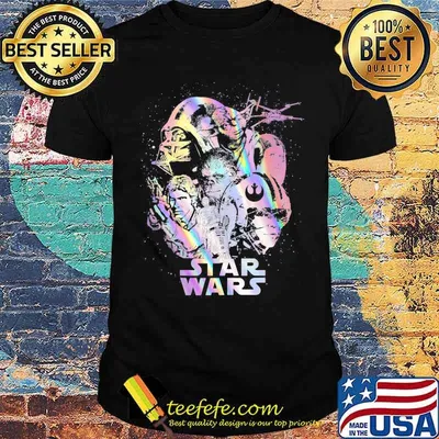 Group shot holographic poster Star wars shirt