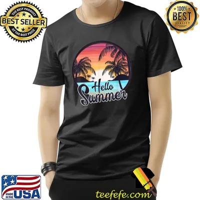 Hello Summer Retro Sunset Beach Vacation Summer Vibes T-Shirt