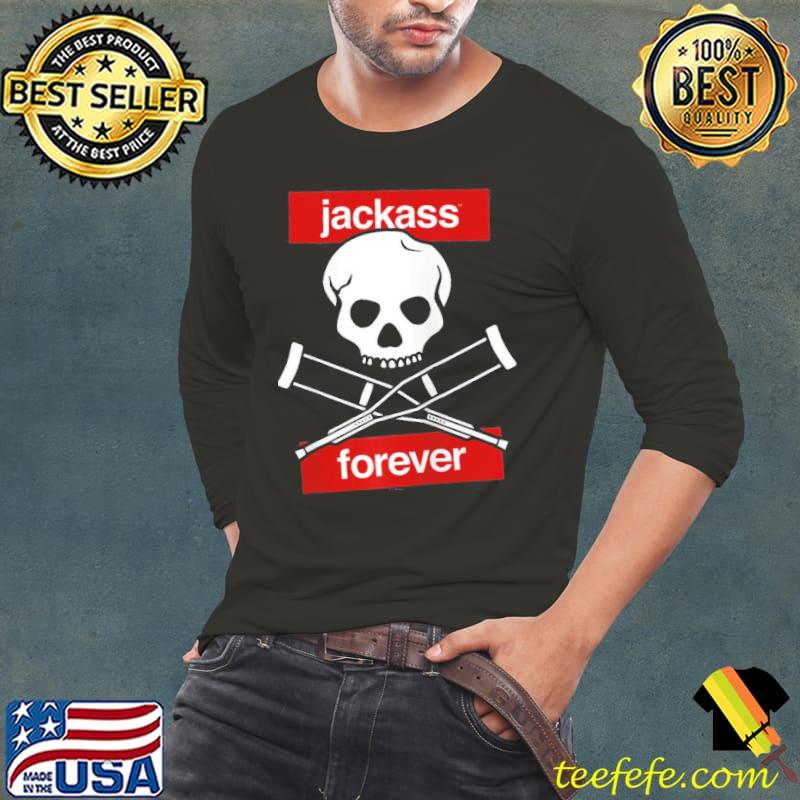 Jackass forever red skull and crutches warning logo s Long Sleeve Tee Jackass forever red skull and crutches warning logo s Long Sleeve Tee