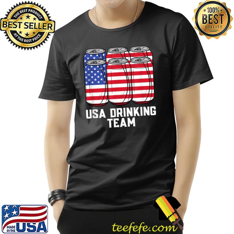 Mens USA Drinking Team July 4th Patriotic American Flag Pride T-Shirt