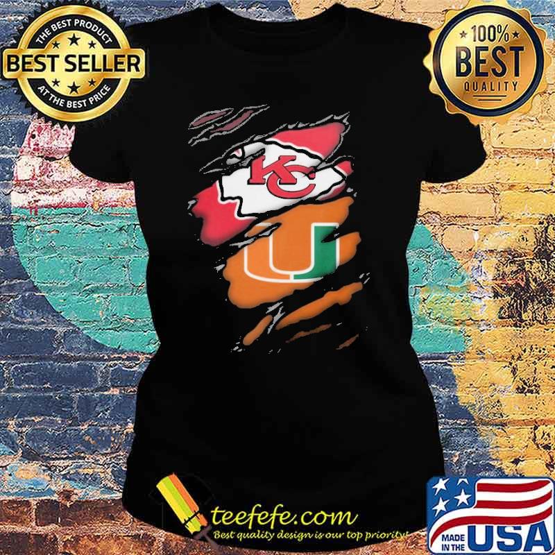 MiamI hurricanes and Kansas city Chiefs s Ladies tee MiamI hurricanes and Kansas city Chiefs s Ladies tee