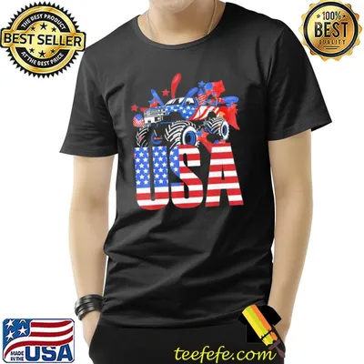 Monster truck usa American flag july 4th shirt