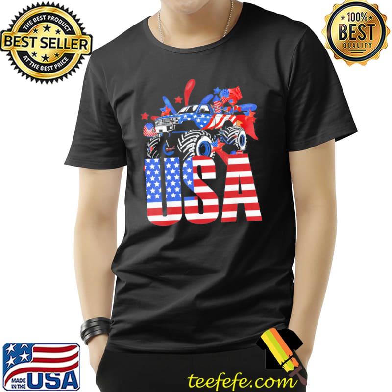 Monster truck usa American flag july 4th shirt