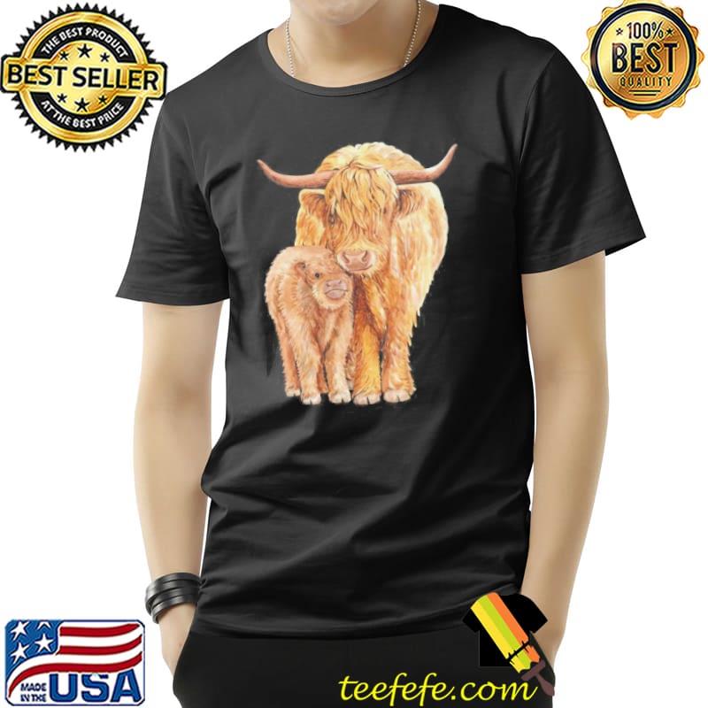 Mother and baby animals watercolor yak mom shirt - Teefefe Premium ™ LLC