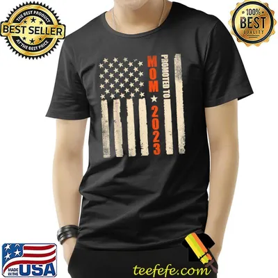 Promoted To Mom Est 2023 American Flag T-Shirt