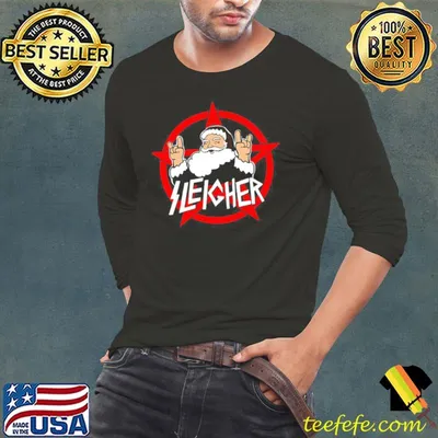Santa goes metal santa sleigher him retro rock band shirt