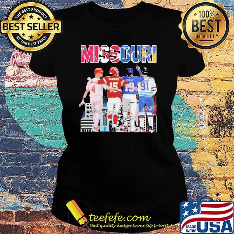 The missourI yadier molina patrick mahomes salvador perez and vladimir tarasenko signatures s Ladies tee The missourI yadier molina patrick mahomes salvador perez and vladimir tarasenko signatures s Ladies tee