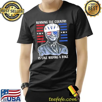Us flag merry 4th of july Biden bike bicycle falls off shirt