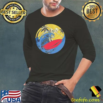 Vintage sunrise retro sunset skeleton surfer shirt