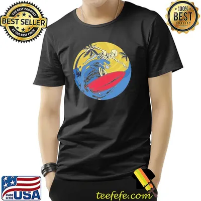 Vintage sunrise retro sunset skeleton surfer shirt