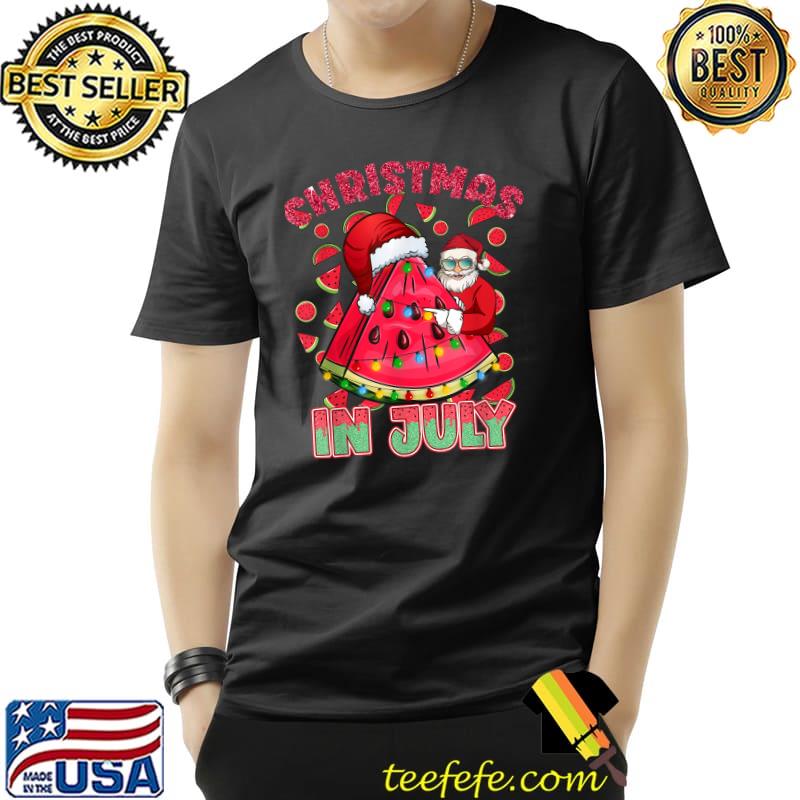 Watermelon Christmas In July Santa Summer Beach Vacation T-Shirt