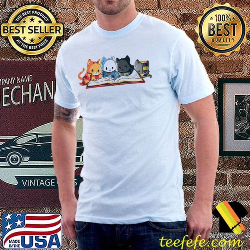 4 magical kitties reading book Harry Potter style shirt
