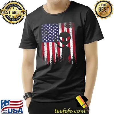 Alien UFO American Flag 4th of July T-Shirt