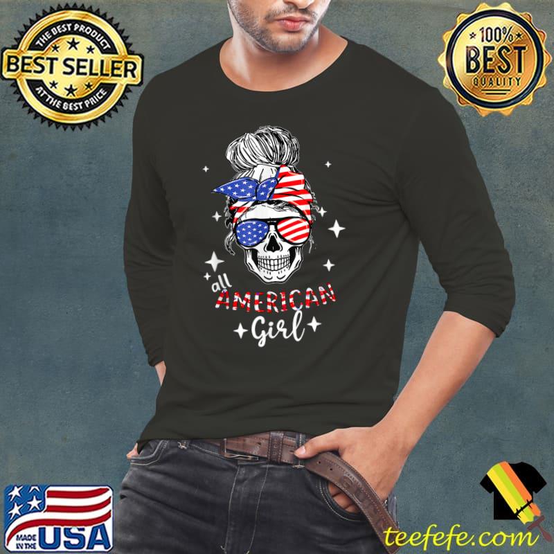 All American Girls 4th of July Daughter Messy Bun Usa Flag T-Shirt Long Sleeve Tee All American Girls 4th of July Daughter Messy Bun Usa Flag T-Shirt Long Sleeve Tee