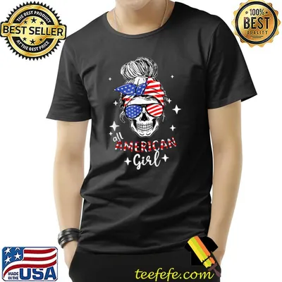 All American Girls 4th of July Daughter Messy Bun Usa Flag T-Shirt