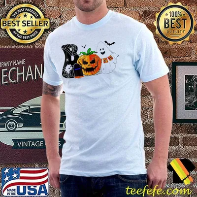 Boo halloween costume spiders ghosts pumpkin and witch hat shirt